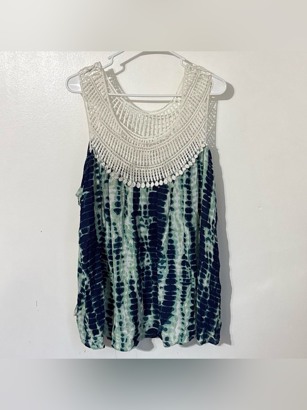 K. Jordan Blue Green Tie Dye Crochet Lace Boho Tunic Tank Top Plus Size 3X